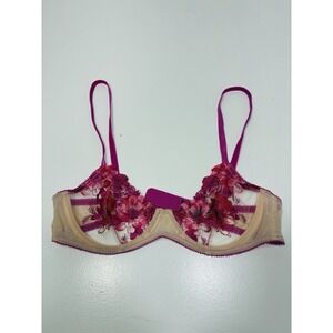 Pepper Womens Bra 38 AA Nude Floral Mesh Lace Underwire Push Up Small Bust